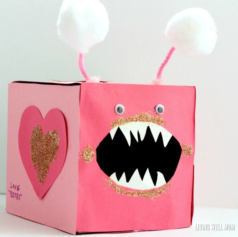 This cute “Love Bites” Valentine Card Box is a fun craft for kids AND a great place to store their Valentine’s Day cards!