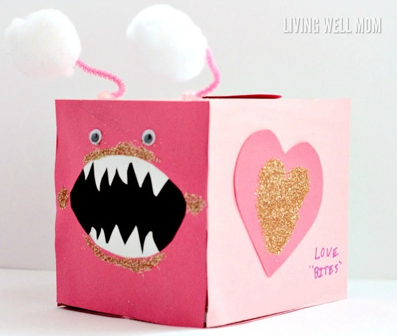 This cute “Love Bites” Valentine Card Box is a fun craft for kids AND a great place to store their Valentine’s Day cards!