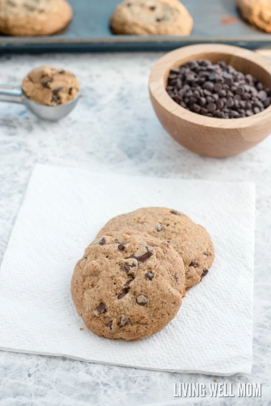 Dairy-free chocolate chip cookies so delicious, no one will guess they're gluten-free too! They're quick and easy to make and sweetened with coconut sugar; this favorite recipe gets two thumbs up from kids and adults alike!