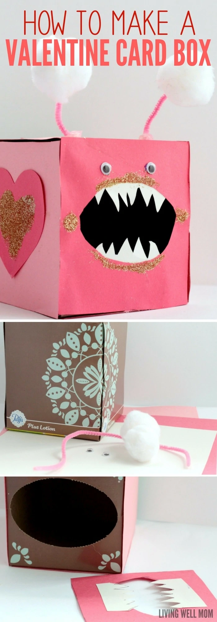 This cute “Love Bites” Valentine Card Box is a fun craft for kids AND a great place to store their Valentine’s Day cards!