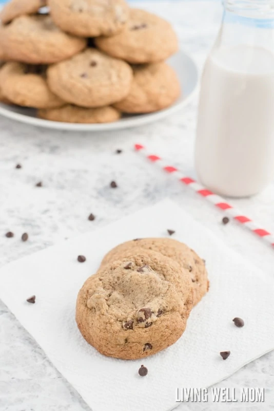 Dairy-free chocolate chip cookies so delicious, no one will guess they're gluten-free too! They're quick and easy to make and sweetened with coconut sugar; this favorite recipe gets two thumbs up from kids and adults alike!