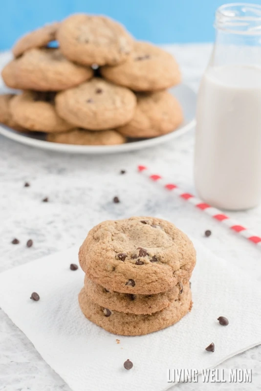 Dairy-free chocolate chip cookies so delicious, no one will guess they're gluten-free too! They're quick and easy to make and sweetened with coconut sugar; this favorite recipe gets two thumbs up from kids and adults alike!