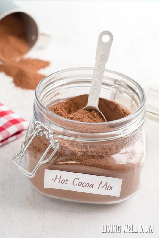 homemade hot cocoa powder in a glass mason jar 