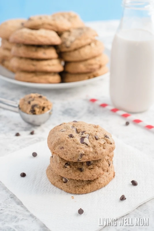 Dairy-free chocolate chip cookies so delicious, no one will guess they're gluten-free too! They're quick and easy to make and sweetened with coconut sugar; this favorite recipe gets two thumbs up from kids and adults alike!