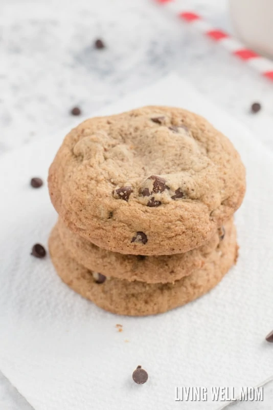 Dairy-free chocolate chip cookies so delicious, no one will guess they're gluten-free too! They're quick and easy to make and sweetened with coconut sugar; this favorite recipe gets two thumbs up from kids and adults alike!