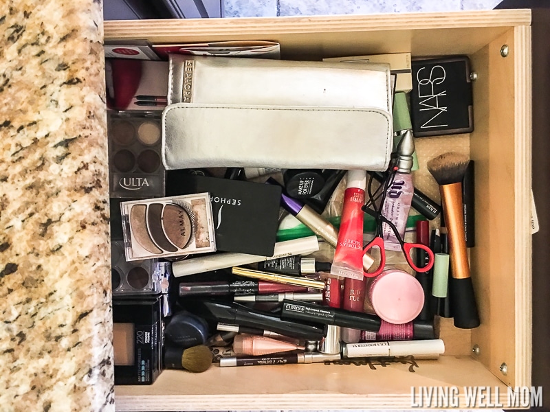 disorganized make up drawer