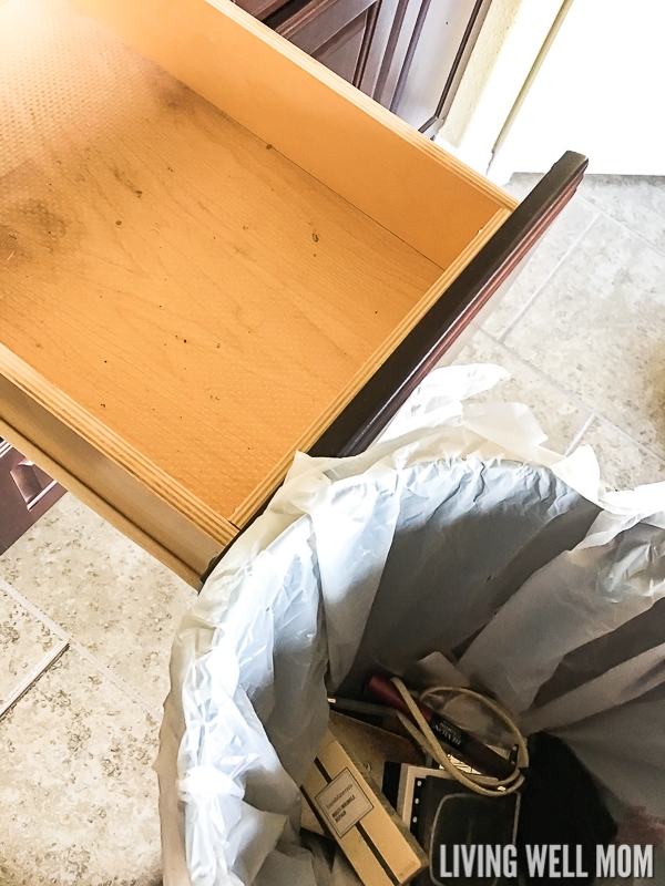 empty drawer with trash can