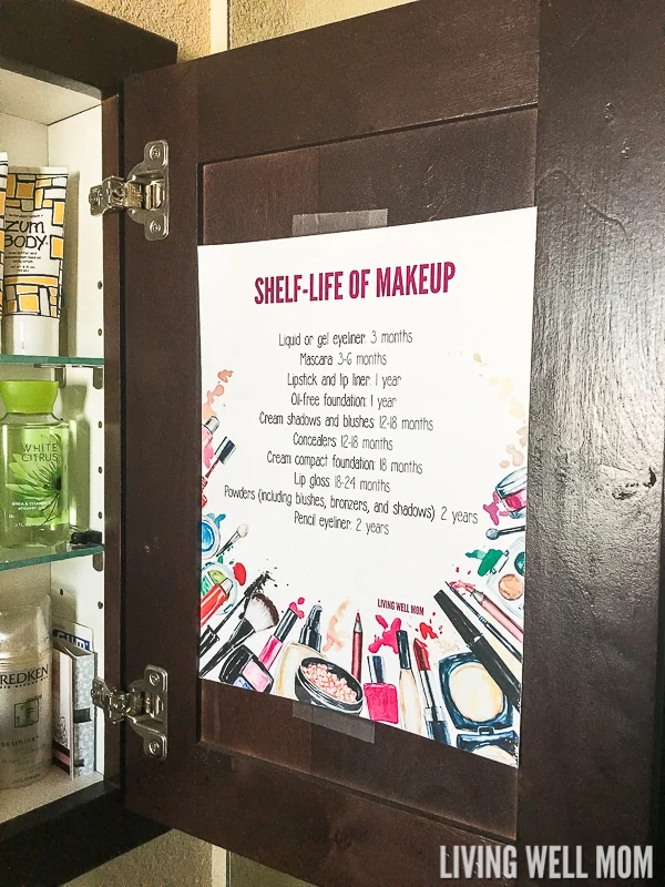 shelf life of makeup printable on dark cupboard