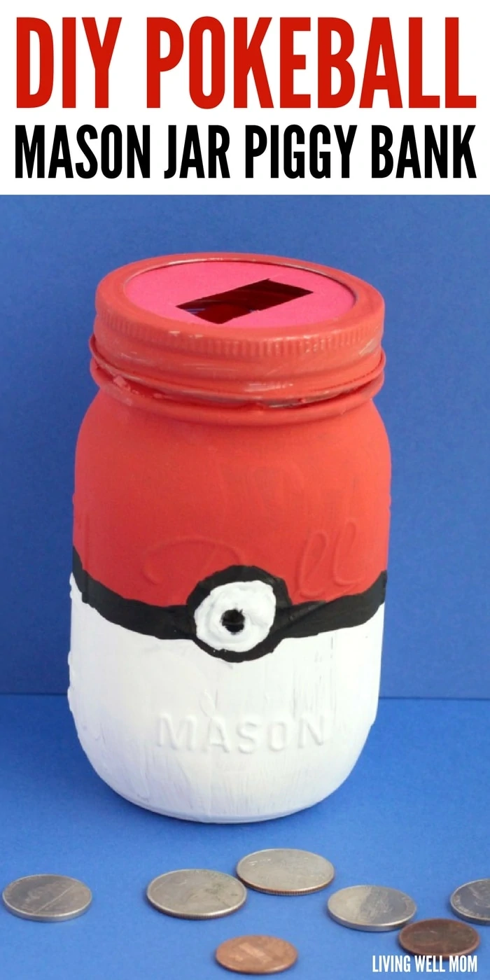 This Pokeball mason jar piggy bank craft project is perfect for your little Pokemon fan! It’s an easy DIY project and a great way to get kids to save money!