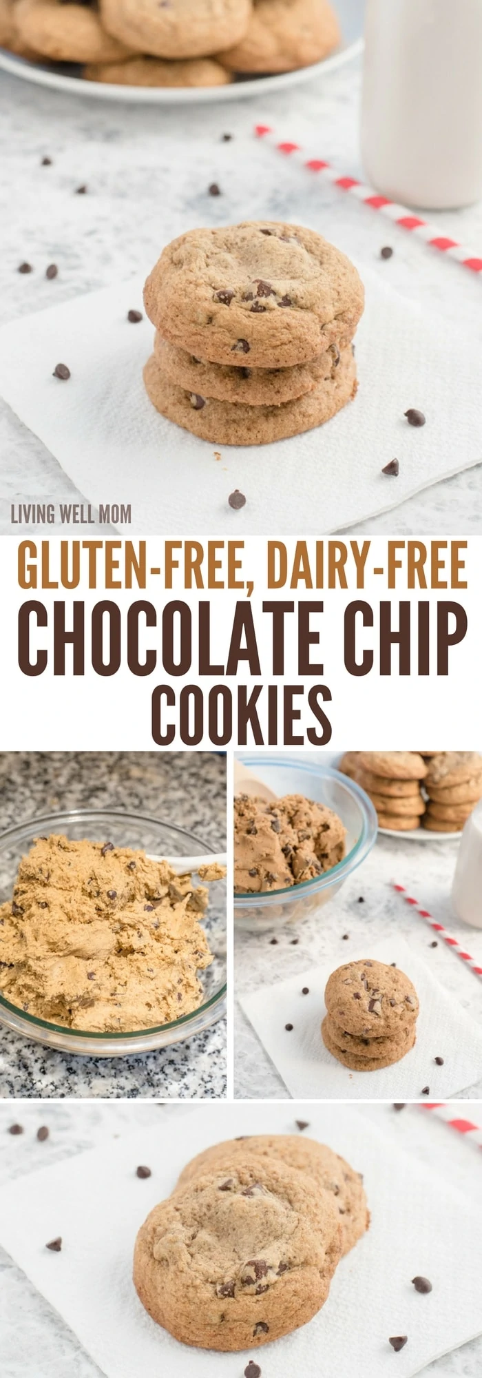 Dairy-free chocolate chip cookies so delicious, no one will guess they're gluten-free too! They're quick and easy to make and sweetened with coconut sugar; this favorite recipe gets two thumbs up from kids and adults alike!