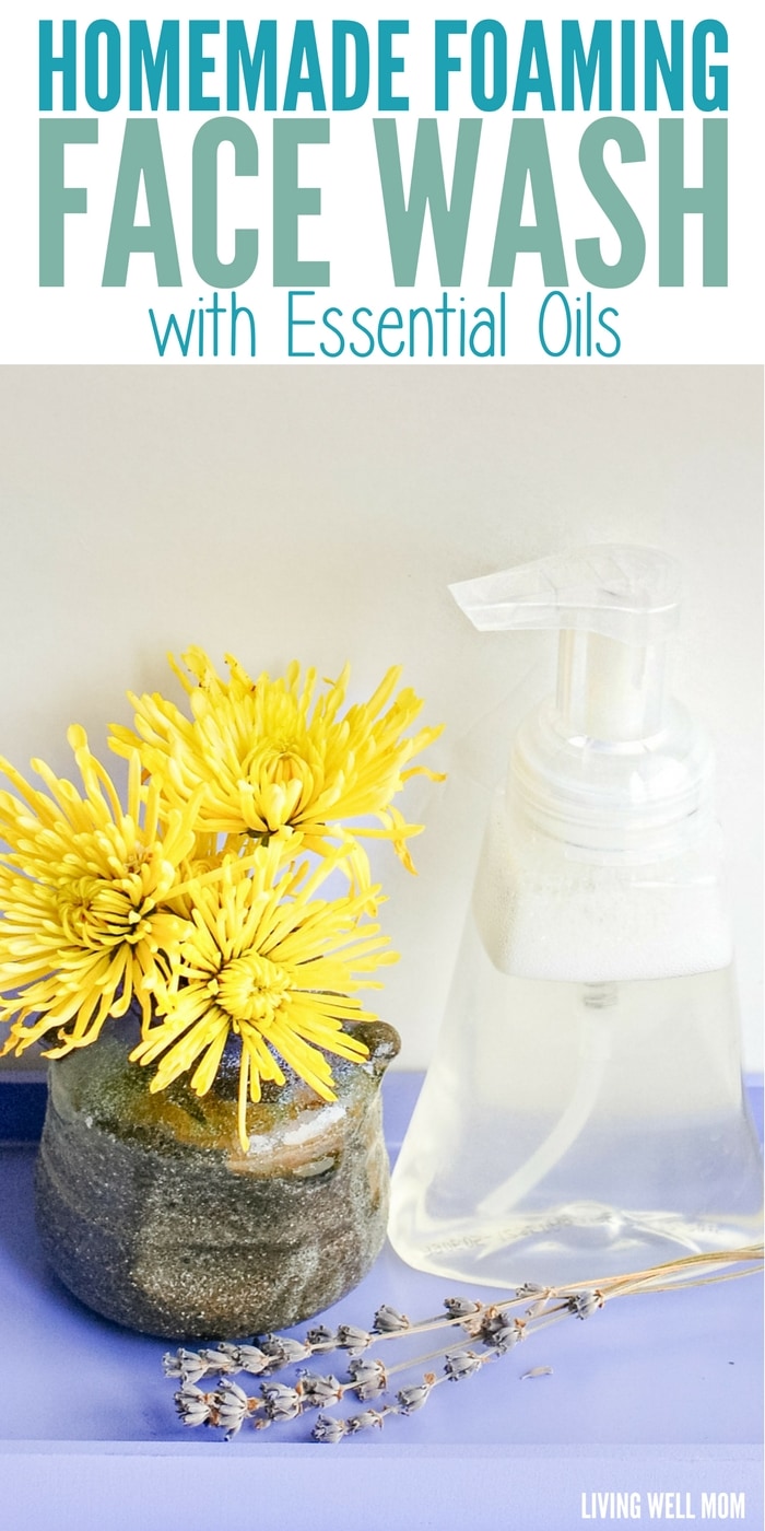 This homemade foaming face wash takes just 5 minutes to make and is a soothing, inexpensive way to wash your face with all-natural ingredients, including essential oils.