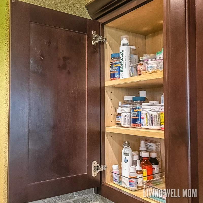 organized cabinet for family medication