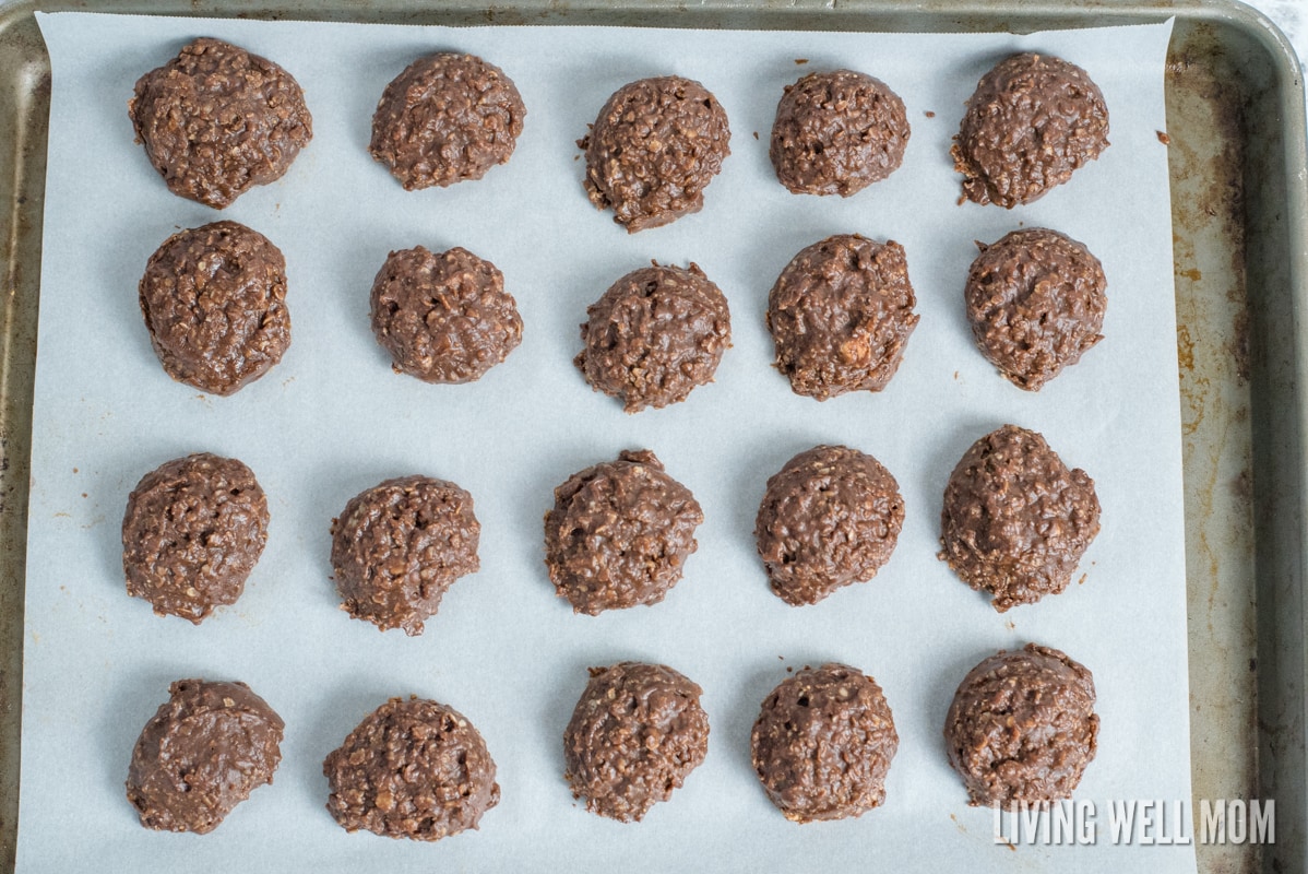 a pan of chilled no bake cookies