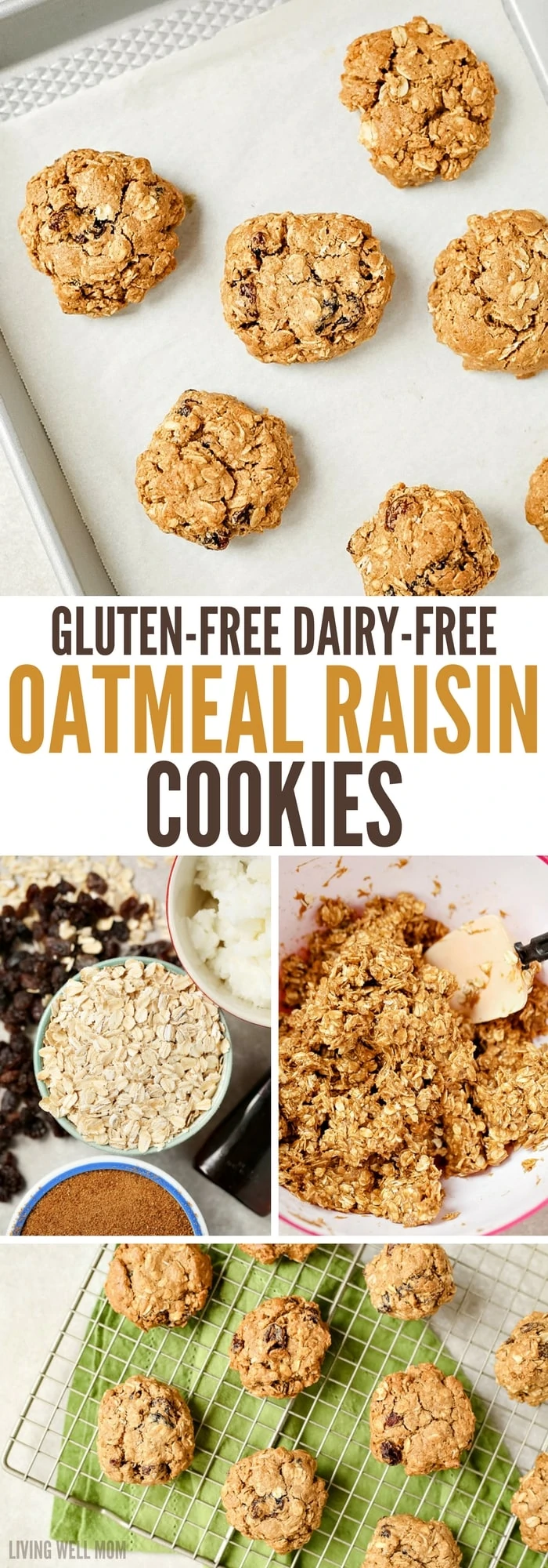 Gluten-free, dairy-free Oatmeal Raisin Cookies are so chewy, thick, and delicious, no one ever guesses they're not 'regular cookies! This kid-favorite recipe is deliciously spiced with cinnamon and a hint of nutmeg and chock full of raisins.