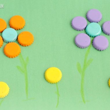 Painted bottle caps in flower shapes