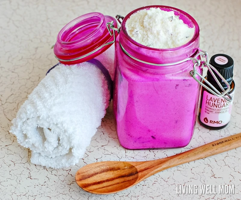 "Treat yourself to a relaxing all-natural Lavender Milk bath soak using Epsom salts and essential oils. This also makes a wonderful homemade Mother’s Day gift! "