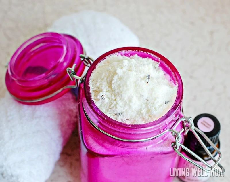 Treat yourself to a relaxing all-natural Lavender Milk bath soak using Epsom salts and essential oils. This also makes a wonderful homemade Mother’s Day gift!