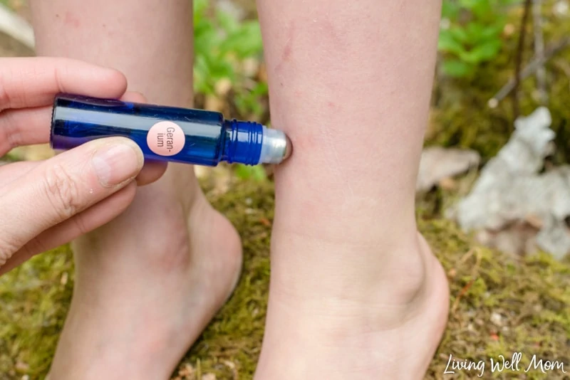 using roller bottle of geranium on ankle