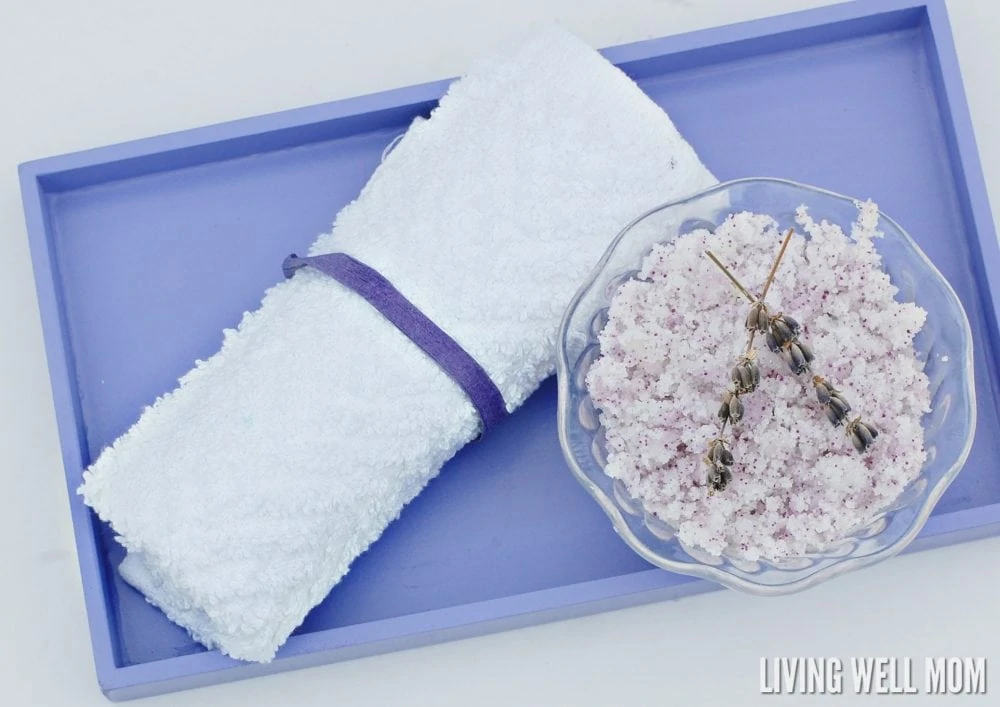 This homemade lavender facial sugar scrub is easy to make and a wonderful way to pamper yourself. Using 3 all-natural ingredients, this sugar scrub works as an exfoliator to remove dead skin cells and moisturizer at the same time. Plus it only takes about 5 minutes to make!