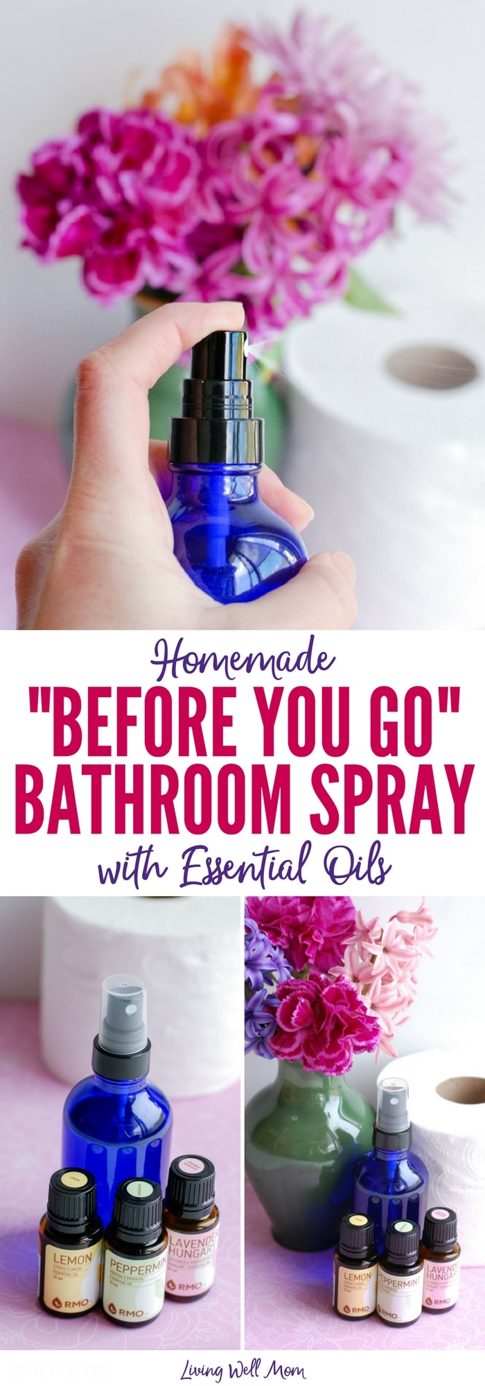 Homemade “Before-You-Go” spray - this 3-ingredient spray uses essential oils to naturally deodorize your bathroom before and after you “go”!