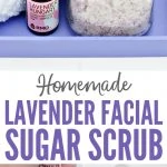 This homemade lavender facial sugar scrub is easy to make and a wonderful way to pamper yourself. Using 3 all-natural ingredients, this sugar scrub works as an exfoliator to remove dead skin cells and moisturizer at the same time. Plus it only takes about 5 minutes to make!
