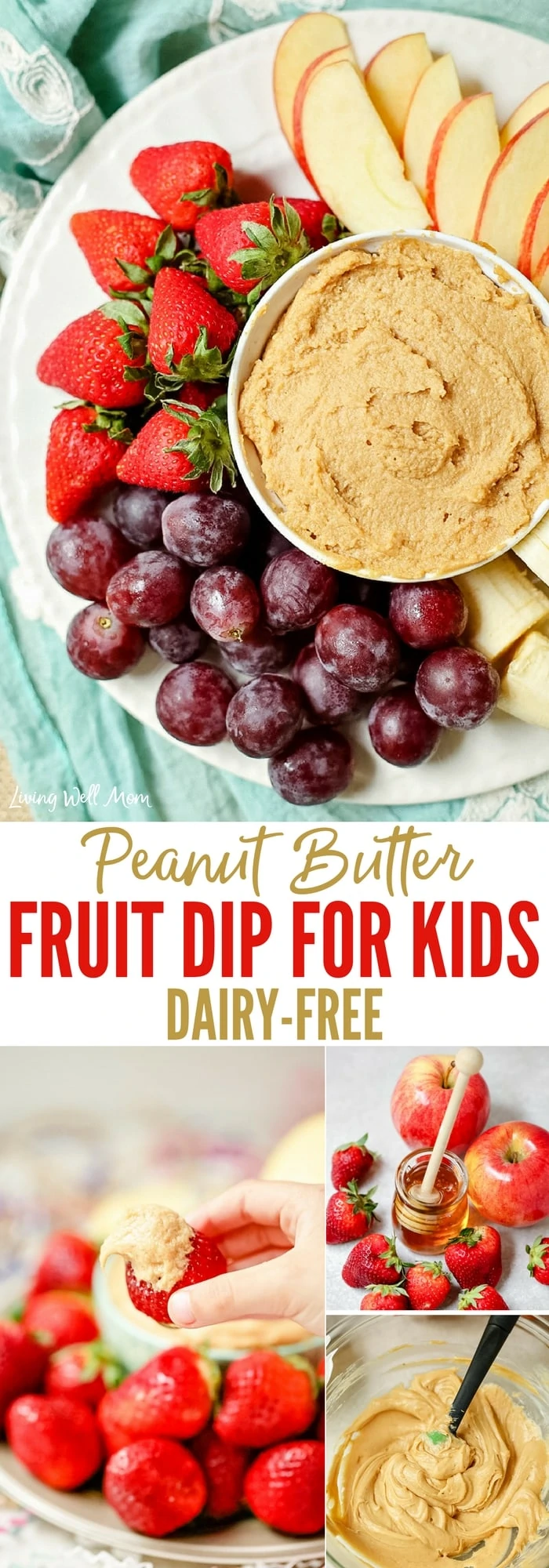 This quick and easy Peanut Butter Fruit Dip is a tasty way to add protein to a fun snack for kids. With dairy-free and nut-free options, you can easily tweak this recipe for almost any dietary needs.