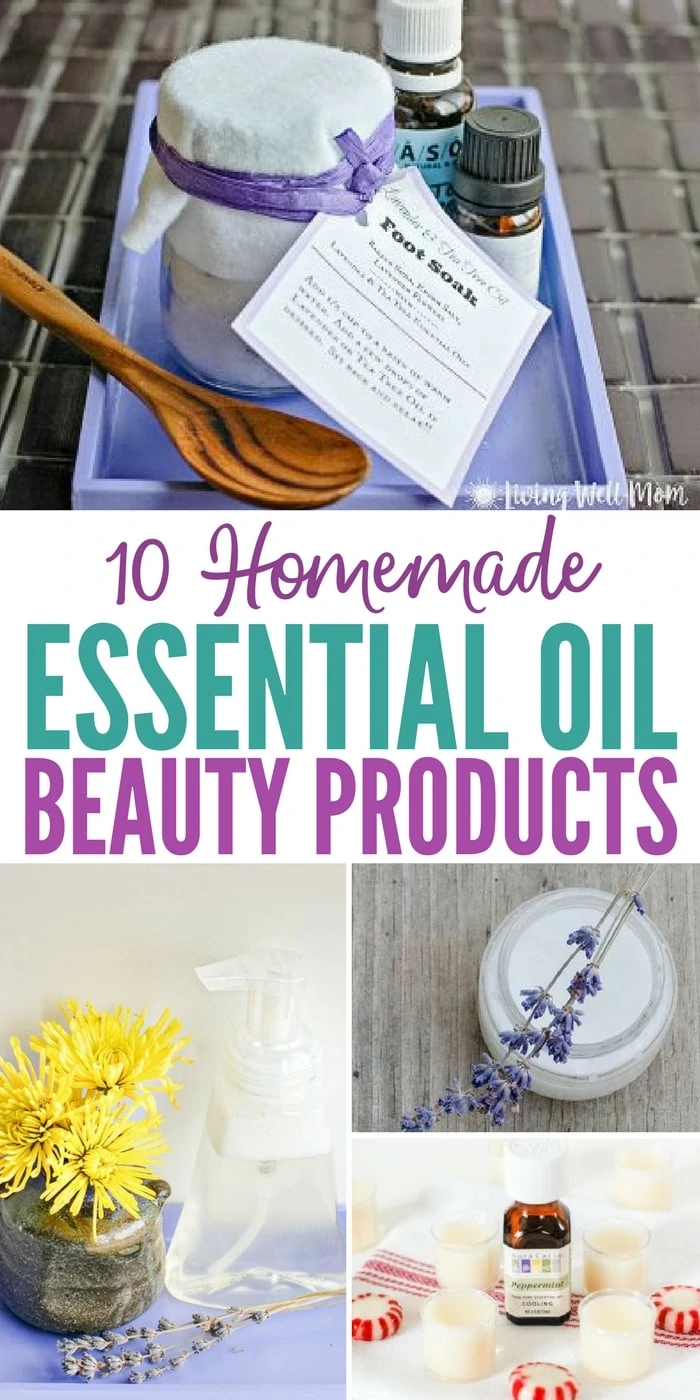 It’s easy to make your own homemade essential oil beauty products (and cheaper than buying them in the store!). Here are 10 tried-and-true favorites you’ll love, from all-natural body wash to lip balm, foaming face wash to acne relief!