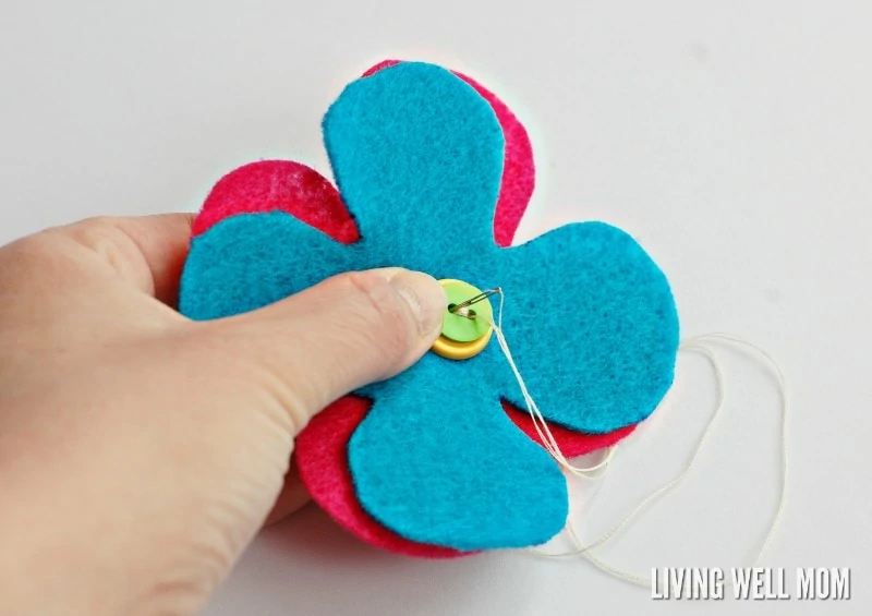 sewing buttons onto DIY car freshener