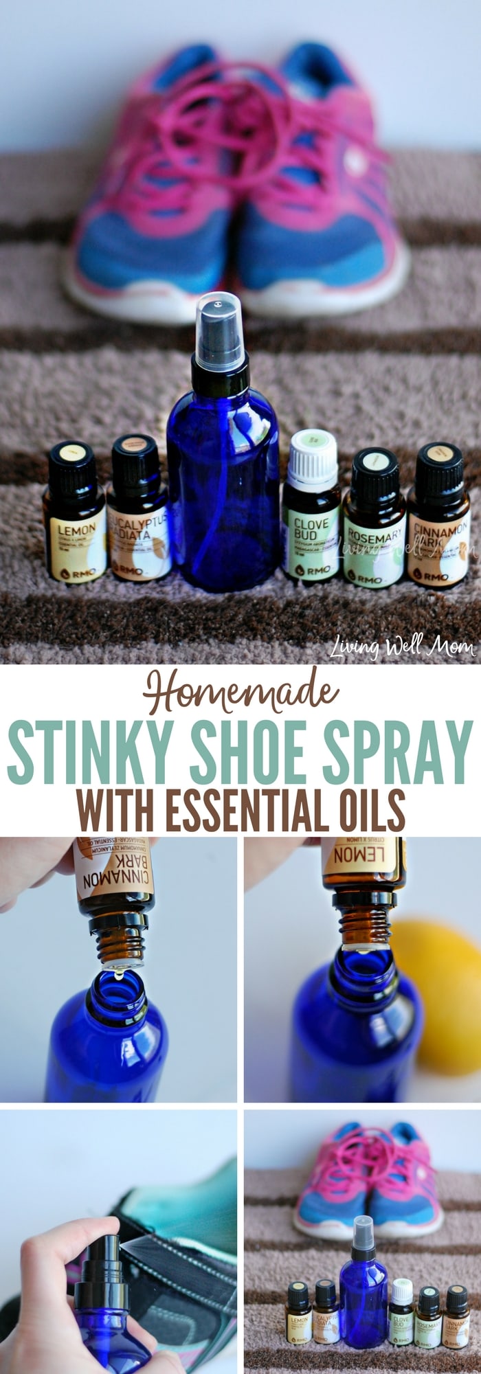 Got stinky shoes? Try this easy, all-natural DIY sticky shoe spray! With essentials oils and water, it's non-toxic and surprisingly effective!