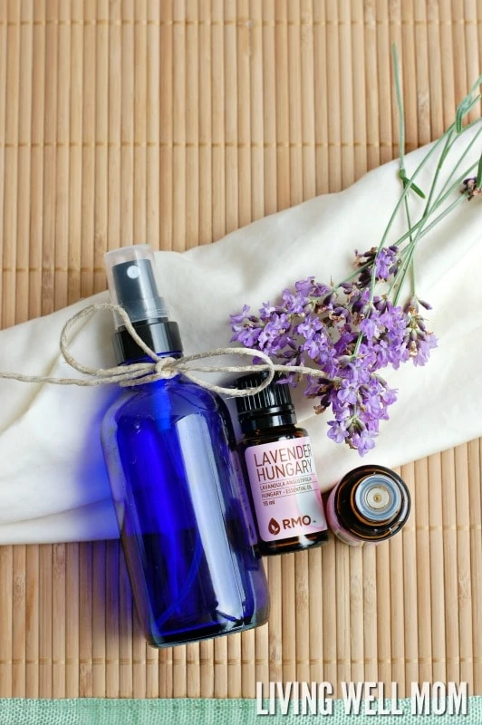 lavender oil next to a diy linen spray