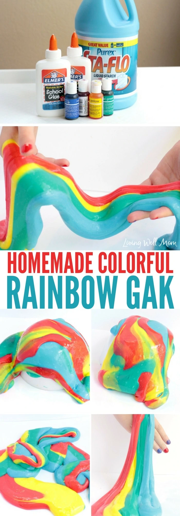 This easy colorful rainbow gak activity is a fun sensory activity kids of all ages will love! Find the easy step by step tutorial here.