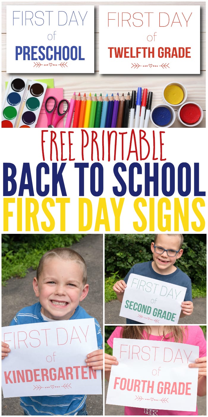 Back to School Free Printable First Day of School Signs