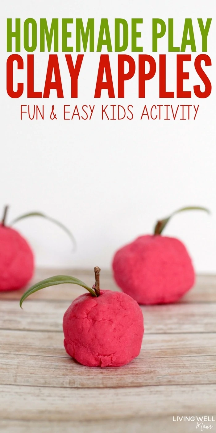 Looking for something a little different from play-doh? Check out this simple recipe for play clay and easy instructions for how to make clay apples. Kids of all ages will enjoy this fun activity!