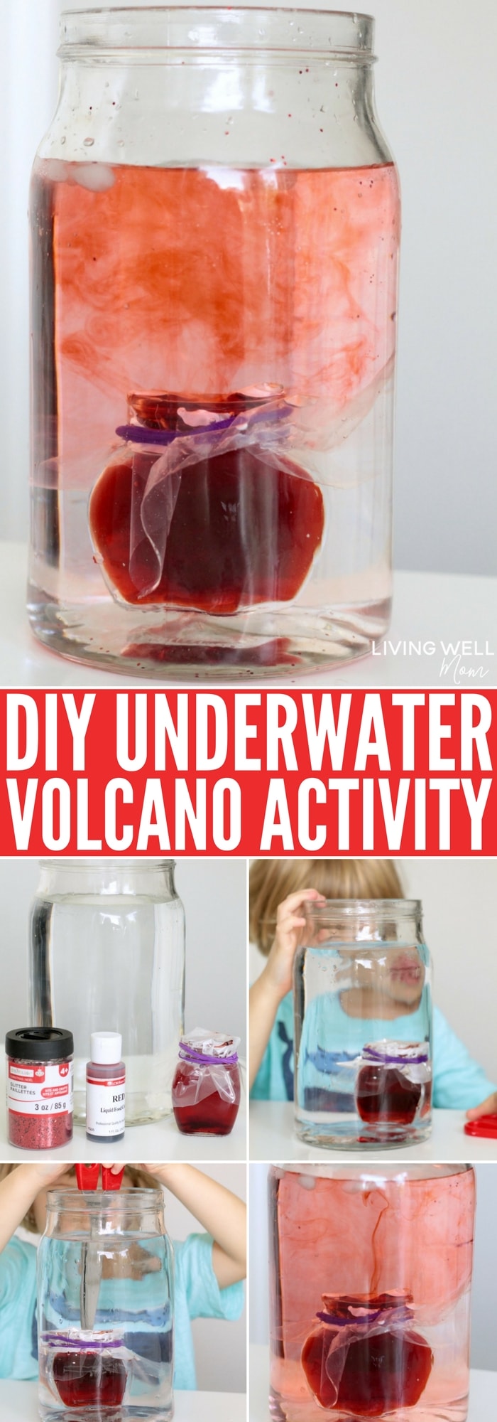 This glittery easy-to-do STEM activity features an underwater volcano and teaches kids about water temperature, travel, how volcanoes work and more fun science!