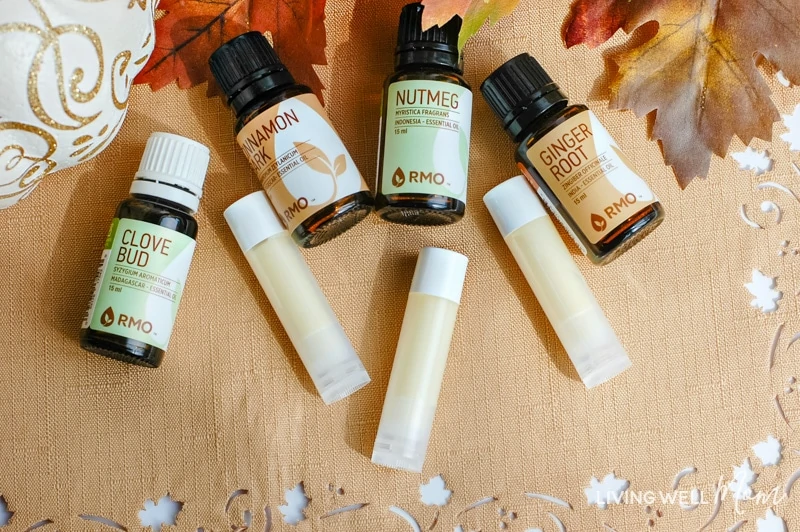 How to make DIY pumpkin spice lip balm; all you need are essential oils, 2 simple ingredients, and only 15 minutes! I love to make this all-natural lip balm as an easy homemade gift and of course, I always keep a couple tubes for myself!