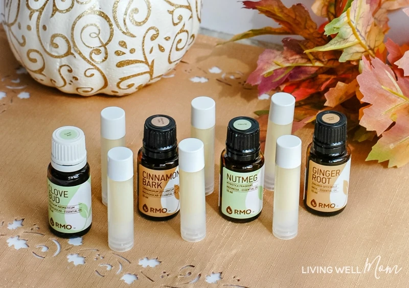 How to make DIY pumpkin spice lip balm; all you need are essential oils, 2 simple ingredients, and only 15 minutes! I love to make this all-natural lip balm as an easy homemade gift and of course, I always keep a couple tubes for myself!