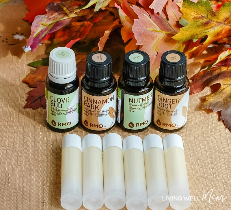 How to make DIY pumpkin spice lip balm; all you need are essential oils, 2 simple ingredients, and only 15 minutes! I love to make this all-natural lip balm as an easy homemade gift and of course, I always keep a couple tubes for myself!