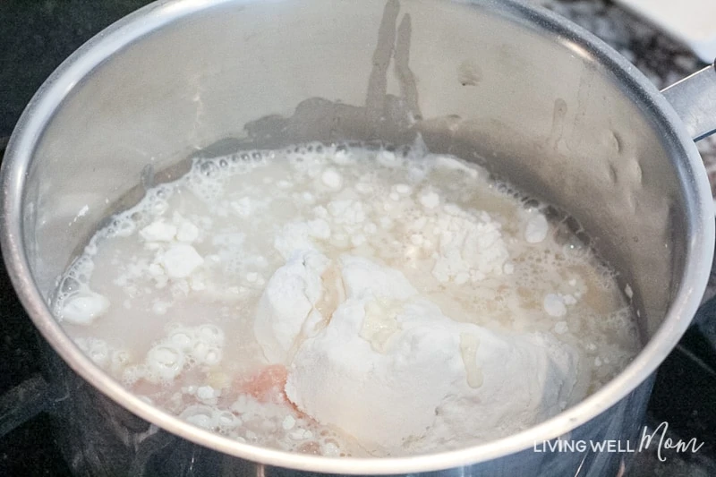 flour, salt, cream of tartar, water and oil in a sauce pan 
