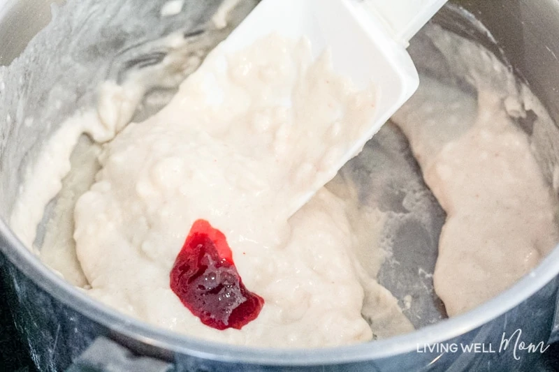 a few drops of red food coloring added to homemade play dough recipe