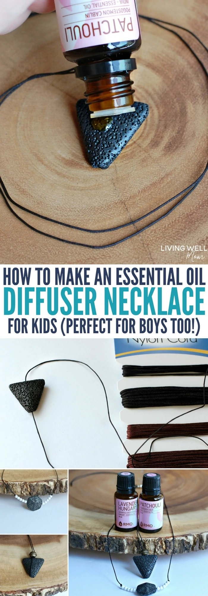 How to make a DIY essential oil necklace your kids will love! This simple homemade idea has designs for both boys and girls and is a great way for them to carry their favorite essential oil with them throughout the day!