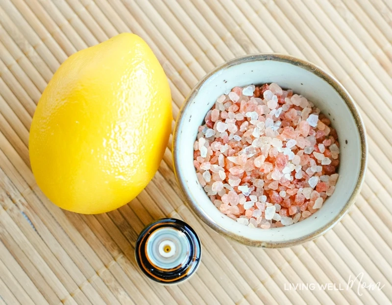 a Himalayan salt diffuser and a fresh lemon