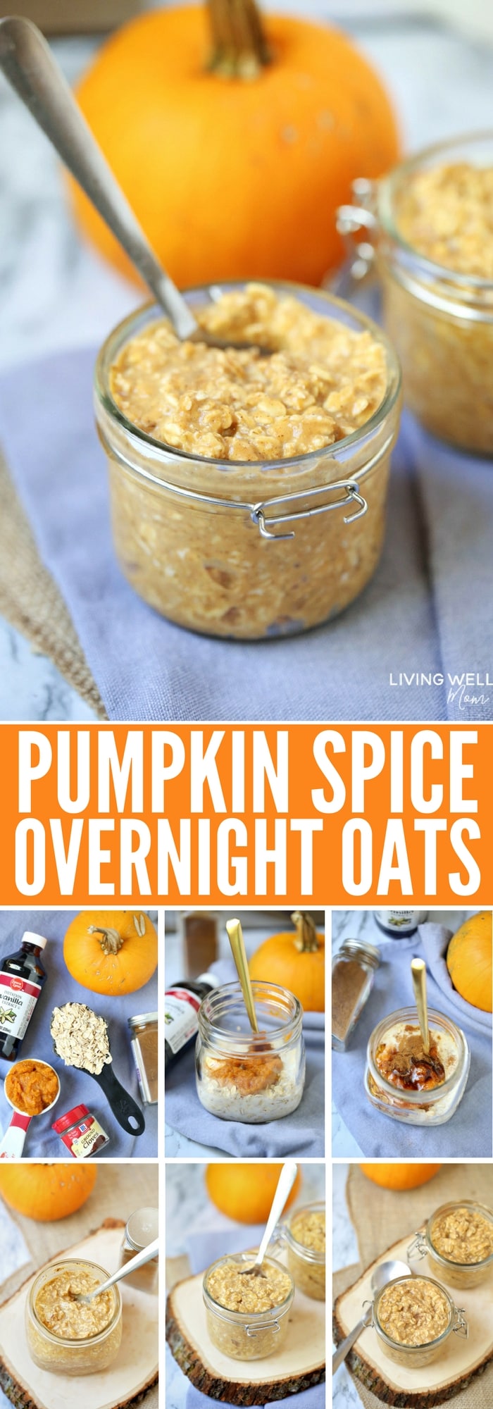 Can't get enough pumpkin spice? You'll love this recipe for Pumpkin Spice Overnight Oats! It's quick and easy and is a delicious, filling, ready-made breakfast for the next morning with no baking required. Gluten-free, dairy-free options too.