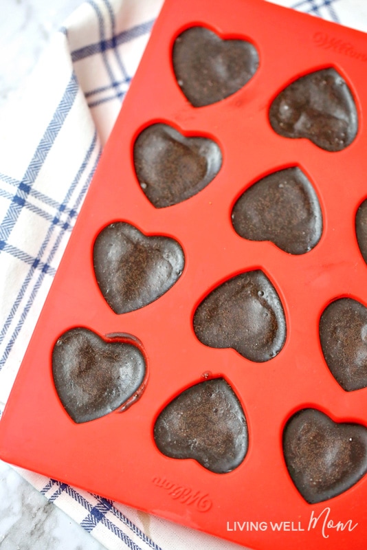 chocolate peppermint keto fat bombs in heart shaped mold
