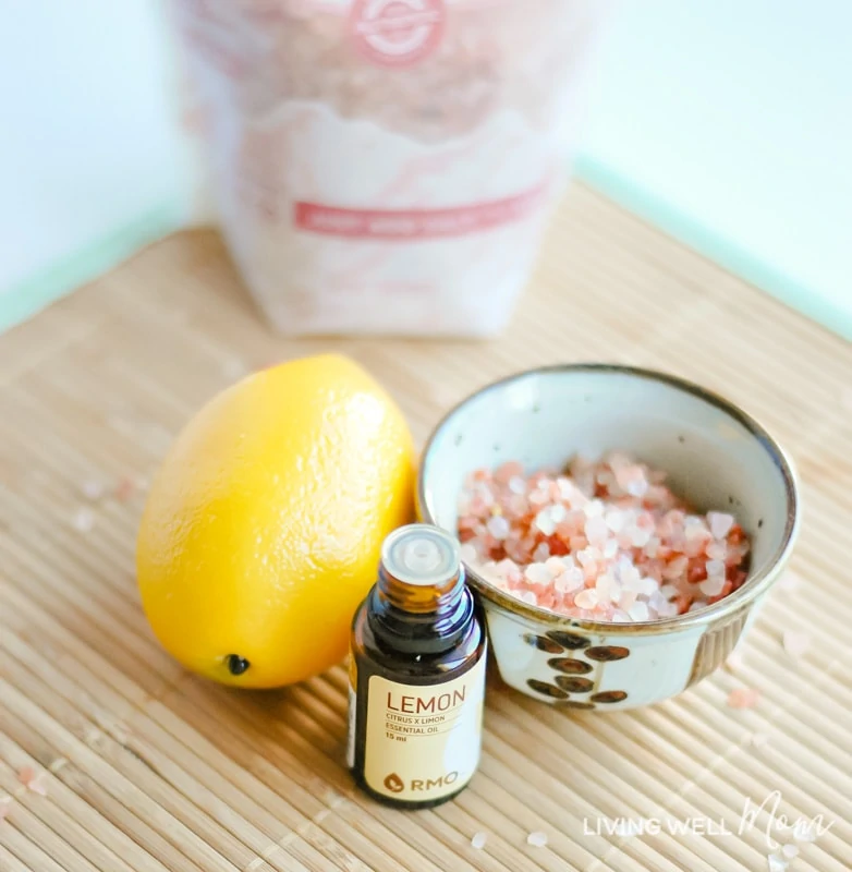 Aromatherapy smelling salts with pink Himalayan salt and essential oils