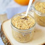 Can't get enough pumpkin spice? You'll love this recipe for Pumpkin Spice Overnight Oats! It's quick and easy and is a delicious, filling, ready-made breakfast for the next morning with no baking required. Gluten-free, dairy-free options too.