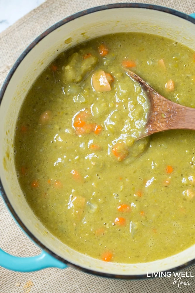 This hearty, delicious Split Pea Soup with Ham recipe will satisfy the whole family on a cold winter day. It’s also naturally gluten-free and dairy-free and a great meal option if you have allergies.