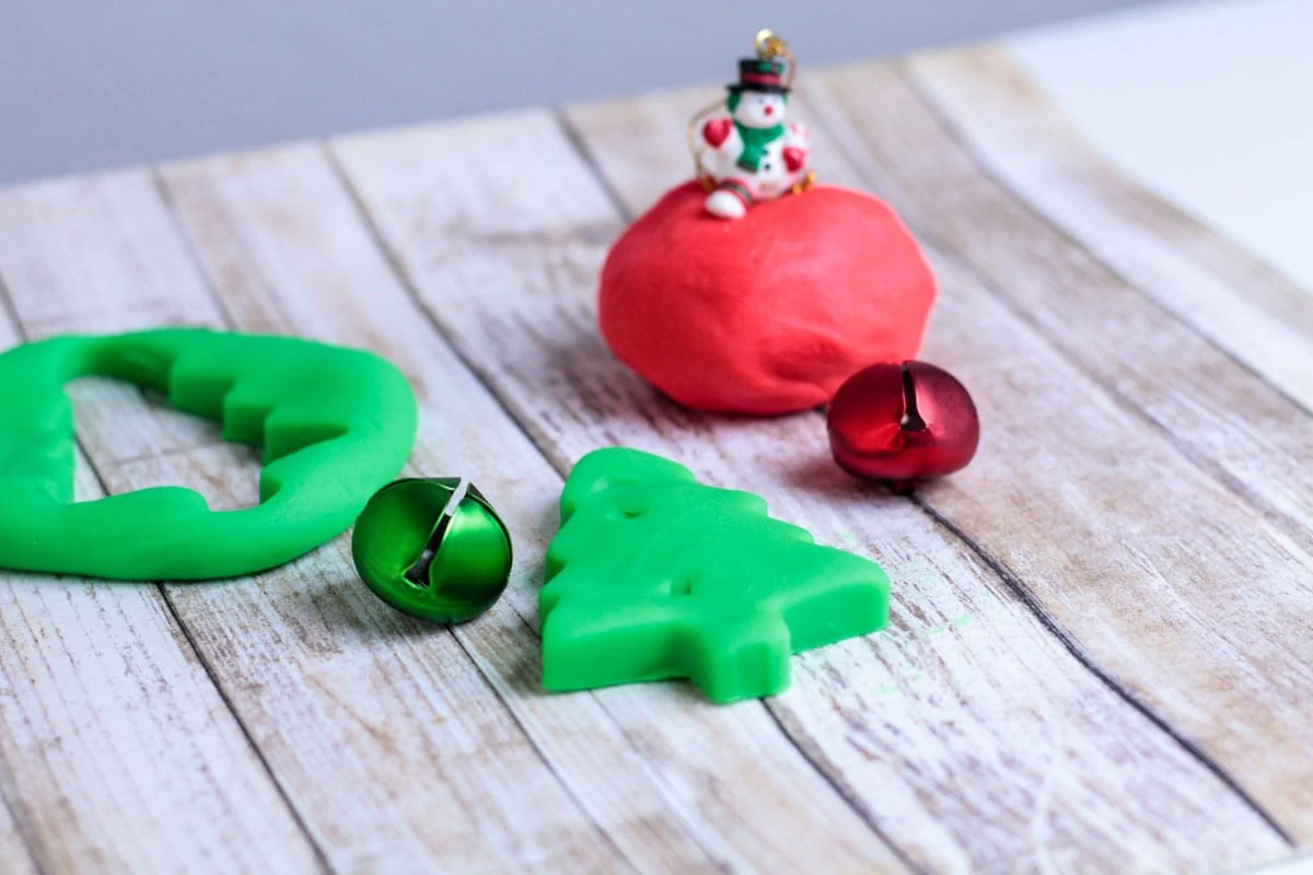 red and green homemade playdough for christmas