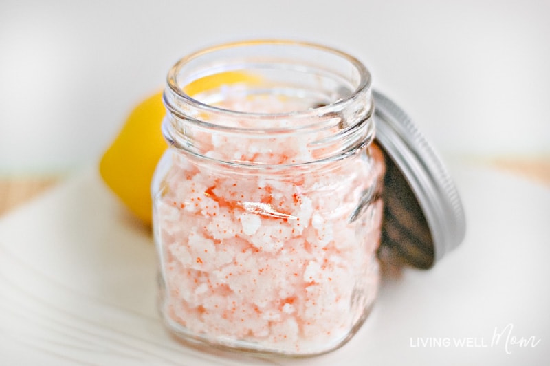 Homemade Citrus body scrub in small glass container