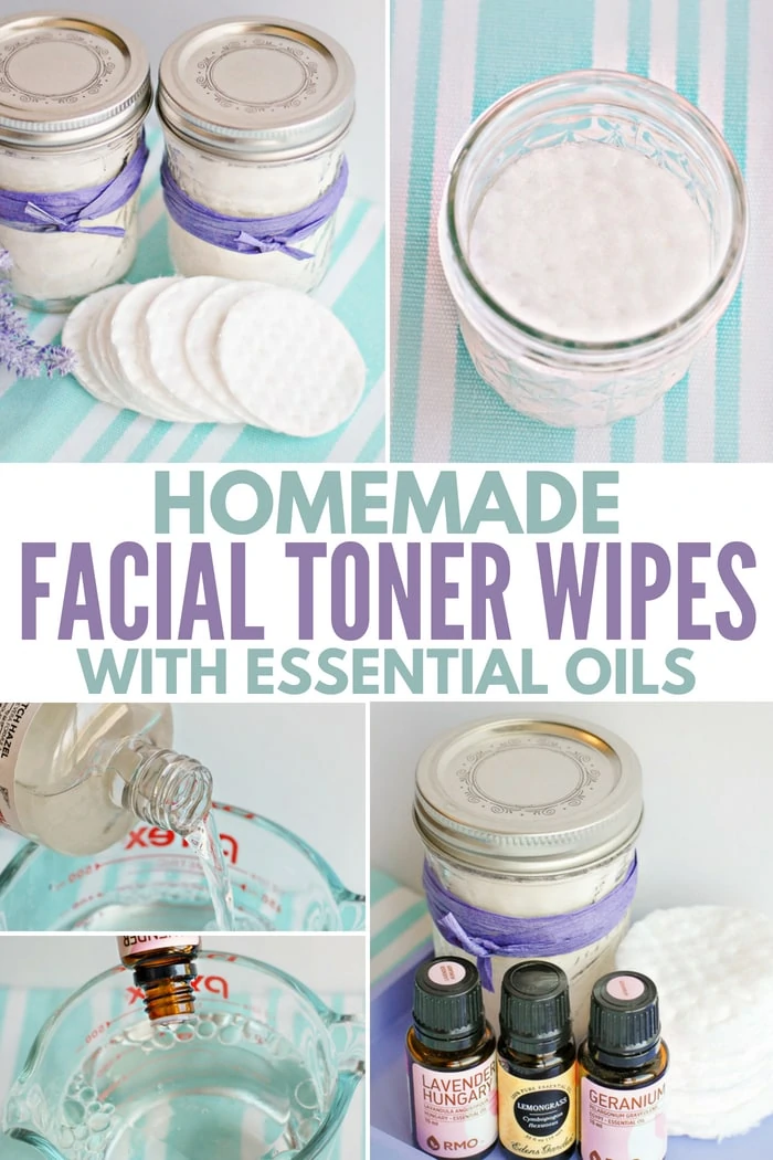 Recipe for homemade facial toner wipes with essential oils. 