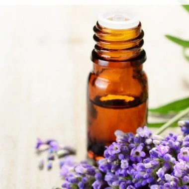 essential oil bottle and lavender